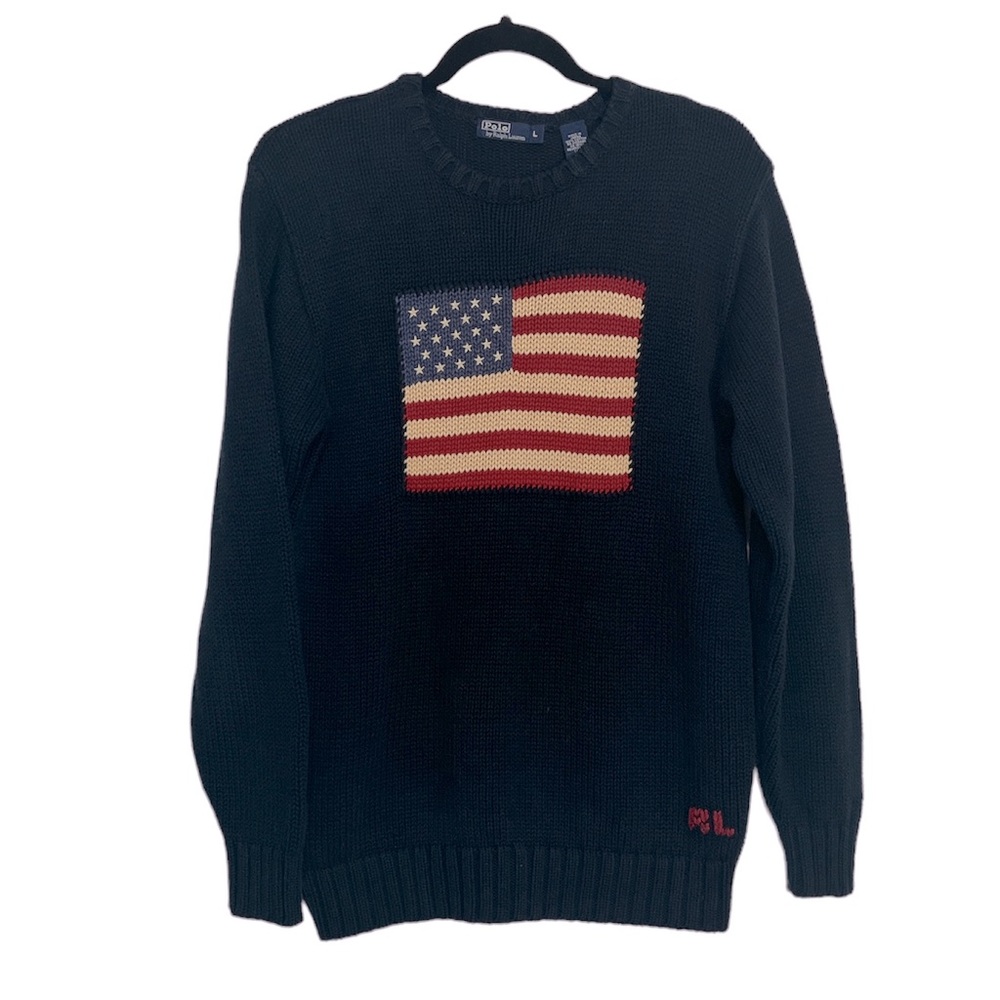 Polo by Ralph Lauren Navy Sweater with American Flag - Picture 2 of 10